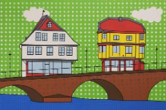 Brückenhäuser - 60x80cm 2023 Brückenhäuser "Typ Pop Art (Lichtenstein)" - Acryl auf Leinwand 80x60cm, 2023