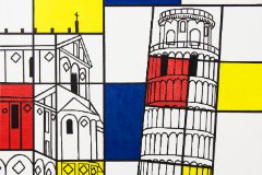 Pisa 70x50 IMG_3233 Dom und Schiefer Turm zu Pisa "Typ Mondrian" - Acryl auf Leinwand 50x70cm, 2023
