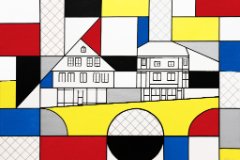 2024-03 Brückenhäuser 70x50 IMG_3588 Brückenhäuser (nach Piet Mondrian) - Acryl auf Leinwand 70x50cm, 2024
