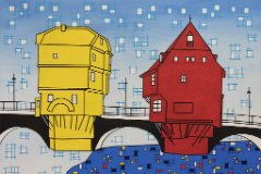 Brückenhäuser - 60x80cm 2023 Brückenhäuser "Typ Pop Art (Mondrian)" - Acryl auf Leinwand 80x60cm, 2023